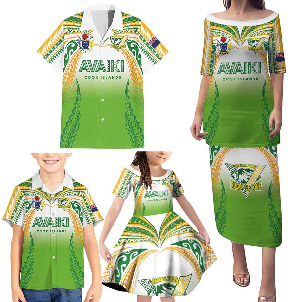 Custom Cook Islands Rugby League Family Matching Puletasi and Hawaiian Shirt Avaiki Tatau Tribal Motifs White Color LT03 - Polynesian Pride