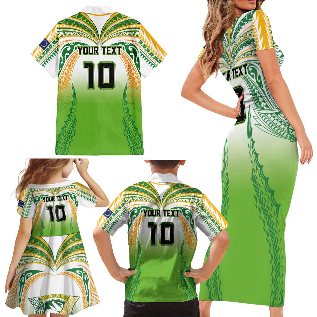 Custom Cook Islands Rugby League Family Matching Short Sleeve Bodycon Dress and Hawaiian Shirt Avaiki Tatau Tribal Motifs White Color LT03 - Polynesian Pride