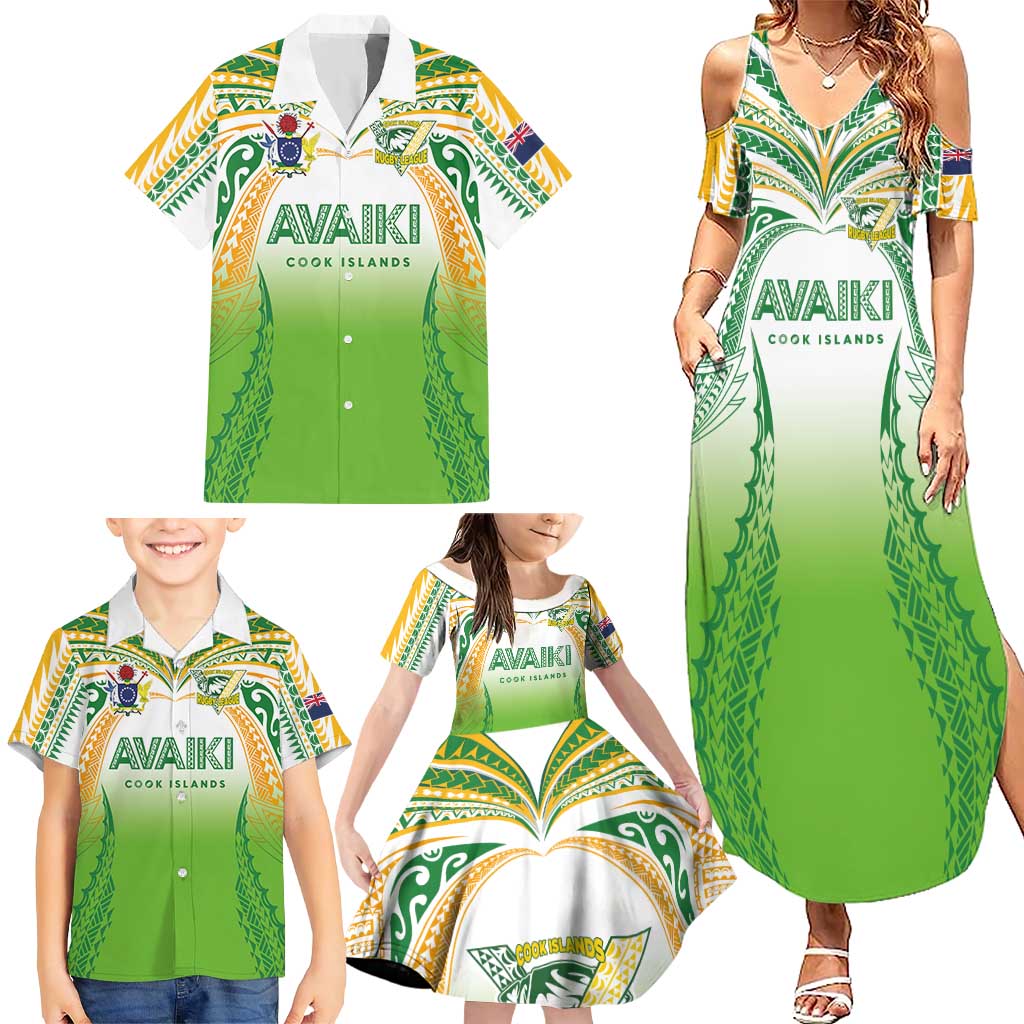 Custom Cook Islands Rugby League Family Matching Summer Maxi Dress and Hawaiian Shirt Avaiki Tatau Tribal Motifs White Color LT03 - Polynesian Pride