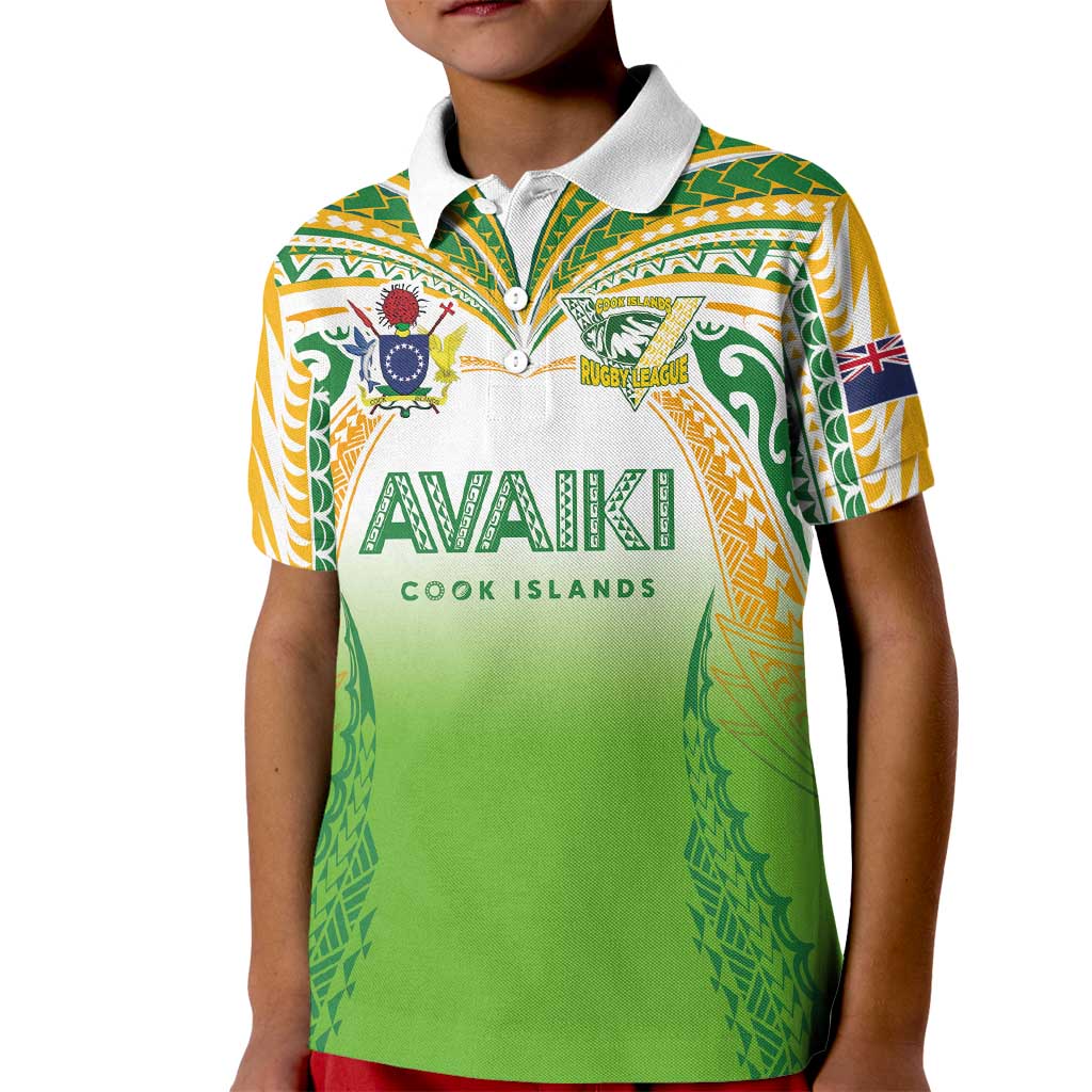 Custom Cook Islands Rugby League Kid Polo Shirt Avaiki Tatau Tribal Motifs White Color LT03 Kid White - Polynesian Pride