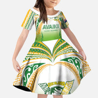 Custom Cook Islands Rugby League Kid Short Sleeve Dress Avaiki Tatau Tribal Motifs White Color LT03 KID White - Polynesian Pride