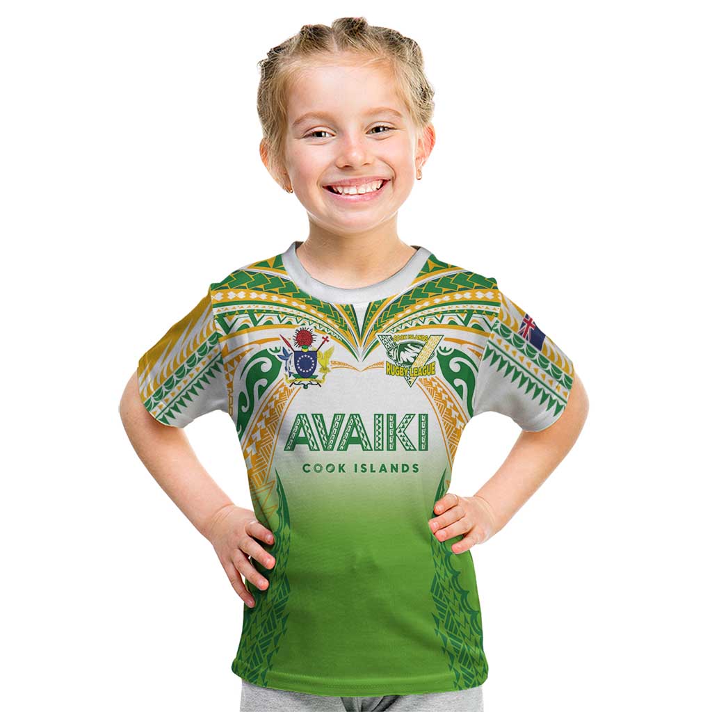 Custom Cook Islands Rugby League Kid T Shirt Avaiki Tatau Tribal Motifs White Color - Polynesian Pride