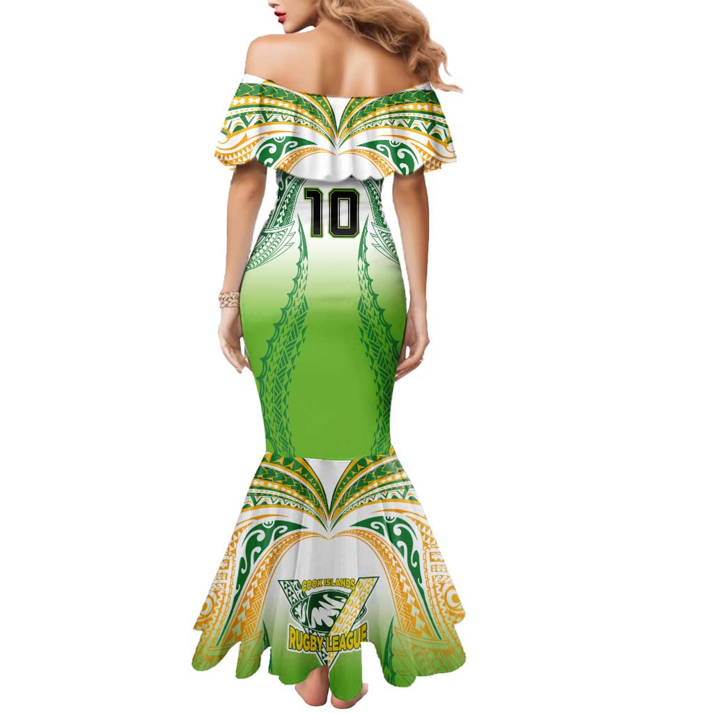 Custom Cook Islands Rugby League Mermaid Dress Avaiki Tatau Tribal Motifs White Color LT03 - Polynesian Pride