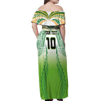 Custom Cook Islands Rugby League Off Shoulder Maxi Dress Avaiki Tatau Tribal Motifs White Color LT03 - Polynesian Pride