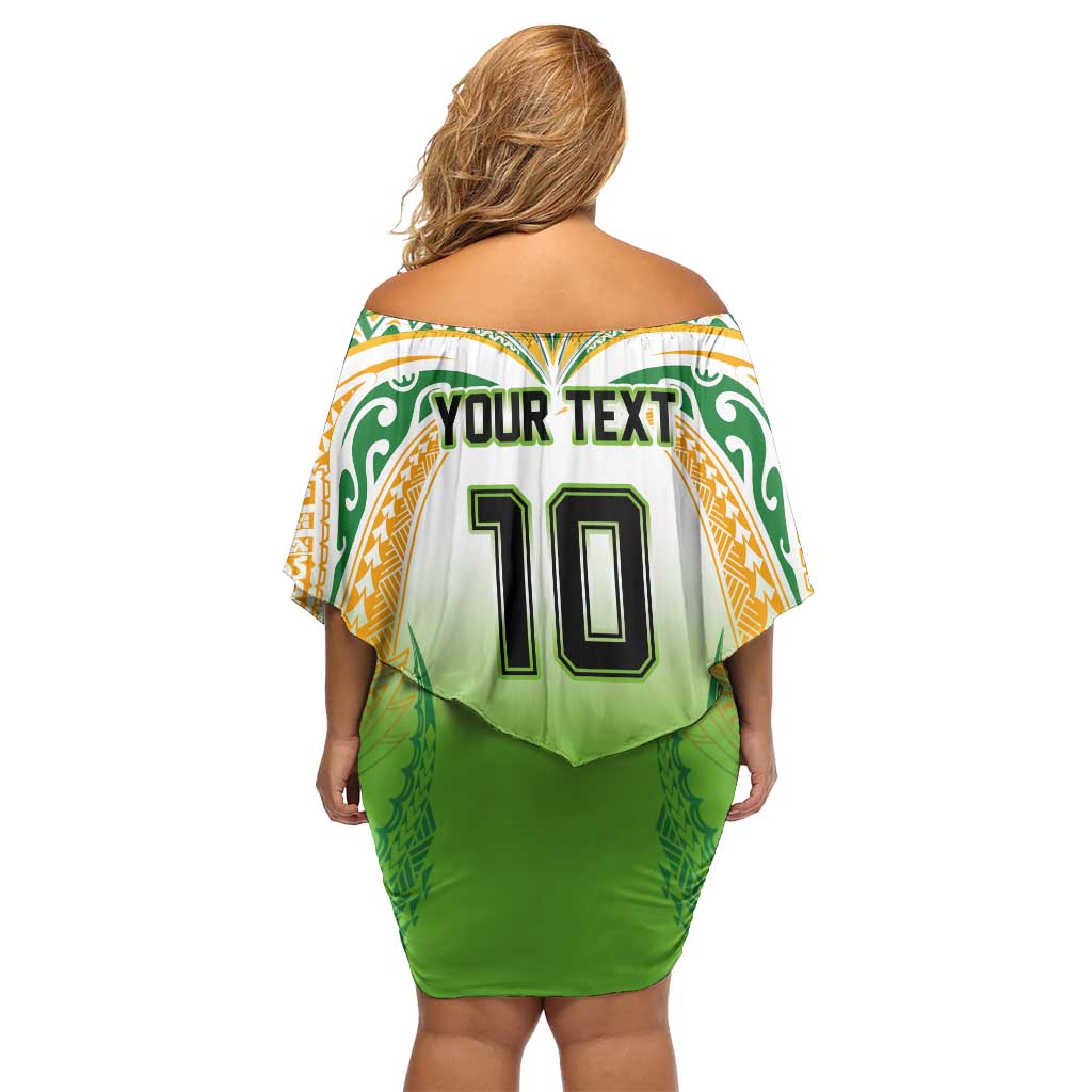 Custom Cook Islands Rugby League Off Shoulder Short Dress Avaiki Tatau Tribal Motifs White Color LT03 - Polynesian Pride