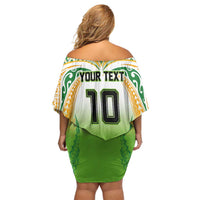 Custom Cook Islands Rugby League Off Shoulder Short Dress Avaiki Tatau Tribal Motifs White Color LT03 - Polynesian Pride