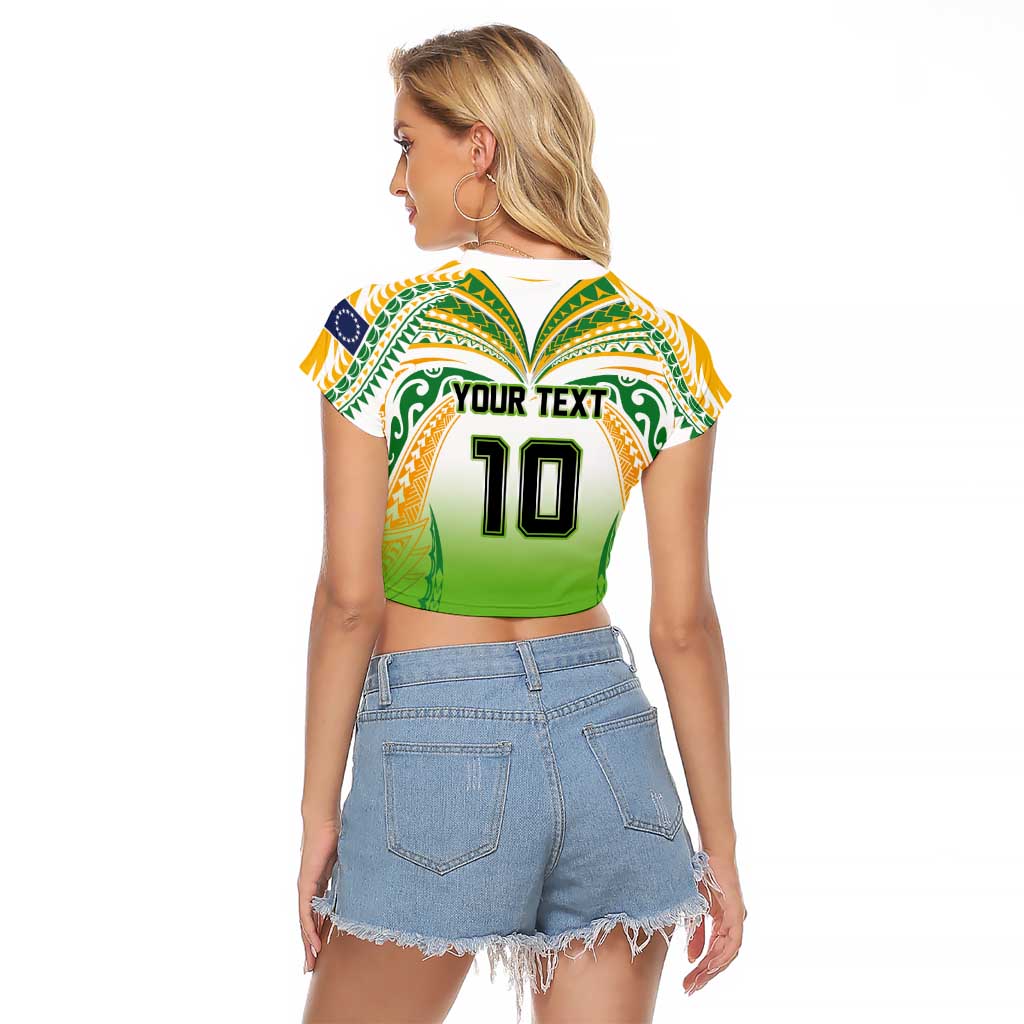 Custom Cook Islands Rugby League Raglan Cropped T Shirt Avaiki Tatau Tribal Motifs White Color LT03 - Polynesian Pride