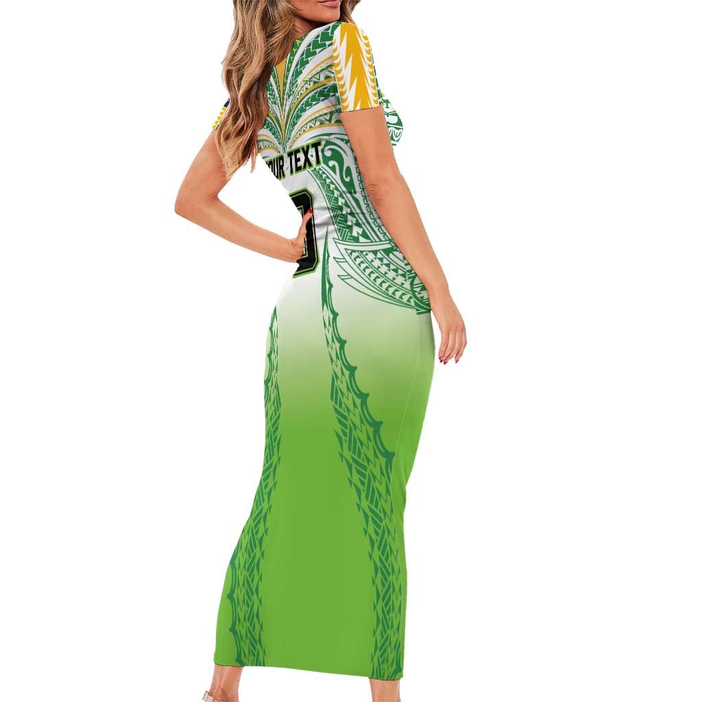 Custom Cook Islands Rugby League Short Sleeve Bodycon Dress Avaiki Tatau Tribal Motifs White Color LT03 - Polynesian Pride