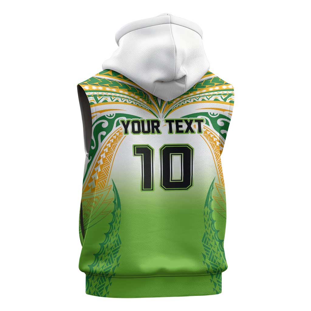 Custom Cook Islands Rugby League Sleeveless Hoodie Avaiki Tatau Tribal Motifs White Color LT03 - Polynesian Pride