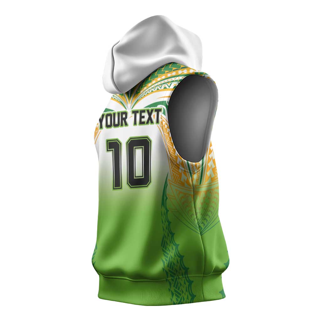 Custom Cook Islands Rugby League Sleeveless Hoodie Avaiki Tatau Tribal Motifs White Color LT03 - Polynesian Pride