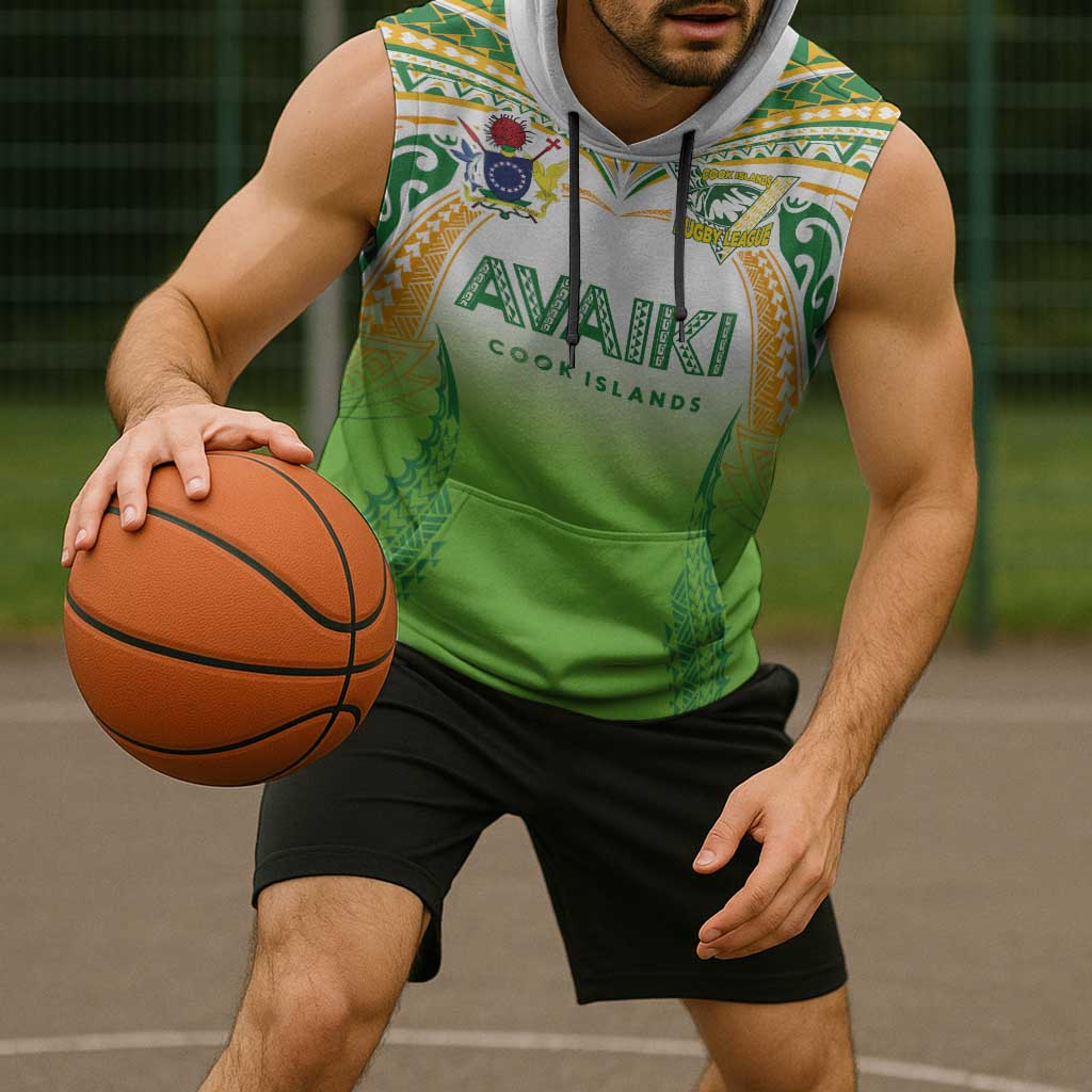 Custom Cook Islands Rugby League Sleeveless Hoodie Avaiki Tatau Tribal Motifs White Color LT03 - Polynesian Pride