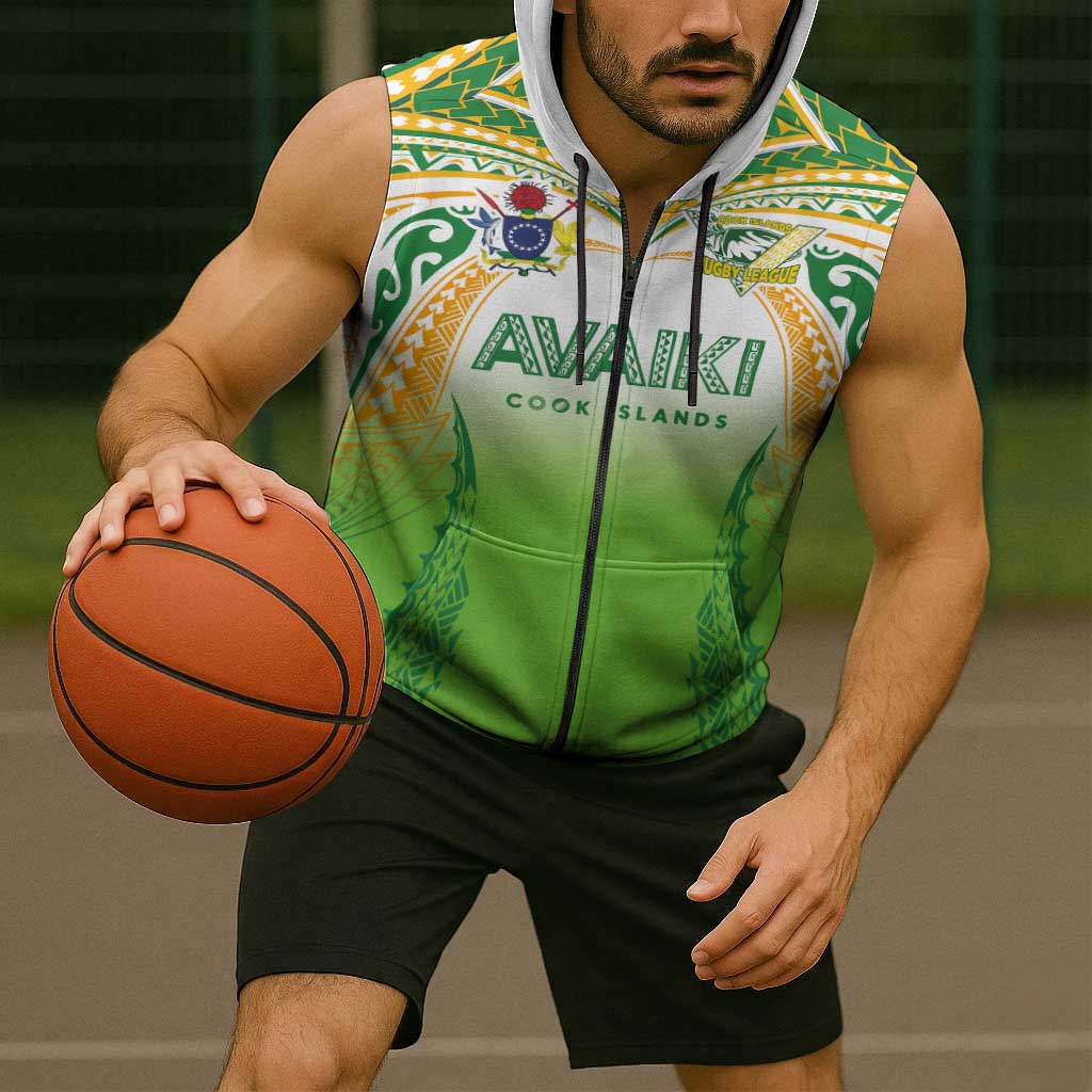 Custom Cook Islands Rugby League Sleeveless Zip Hoodie Avaiki Tatau Tribal Motifs White Color LT03 - Polynesian Pride