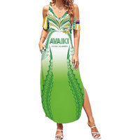 Custom Cook Islands Rugby League Summer Maxi Dress Avaiki Tatau Tribal Motifs White Color LT03 Women White - Polynesian Pride