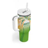 Custom Cook Islands Rugby League Tumbler With Handle Avaiki Tatau Tribal Motifs White Color - Polynesian Pride