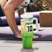 Custom Cook Islands Rugby League Tumbler With Handle Avaiki Tatau Tribal Motifs White Color - Polynesian Pride