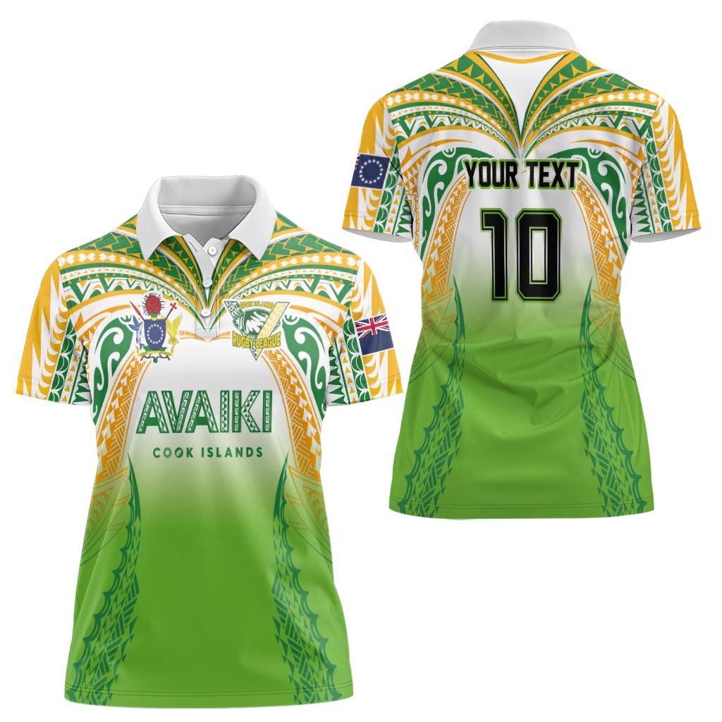 Custom Cook Islands Rugby League Women Polo Shirt Avaiki Tatau Tribal Motifs White Color LT03 - Polynesian Pride