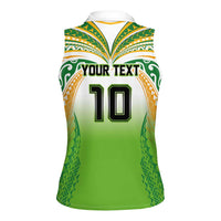 Custom Cook Islands Rugby League Women Sleeveless Polo Shirt Avaiki Tatau Tribal Motifs White Color LT03 - Polynesian Pride