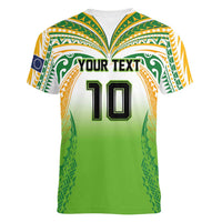 Custom Cook Islands Rugby League Women V-Neck T-Shirt Avaiki Tatau Tribal Motifs White Color LT03 - Polynesian Pride
