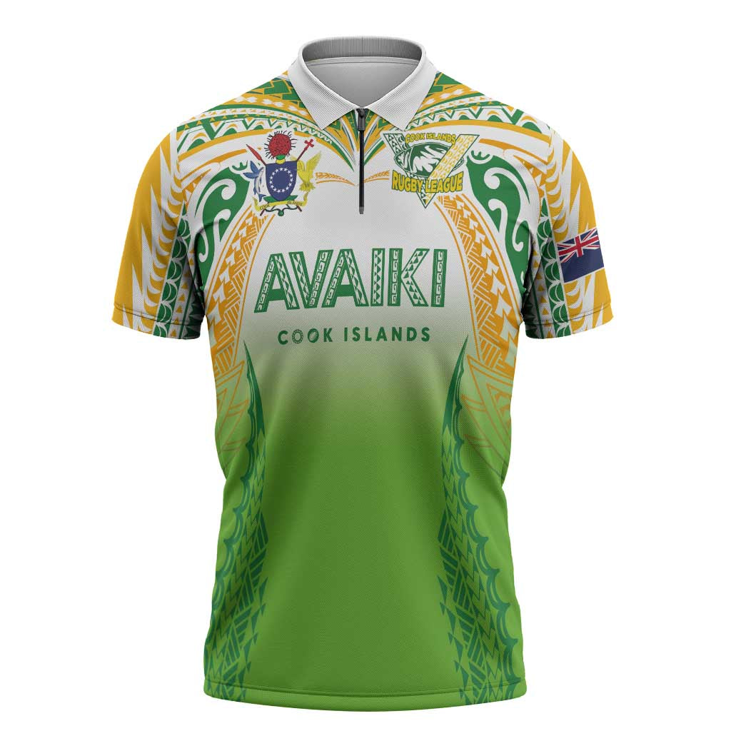 Custom Cook Islands Rugby League Zipper Polo Shirt Avaiki Tatau Tribal Motifs White Color LT03 White - Polynesian Pride