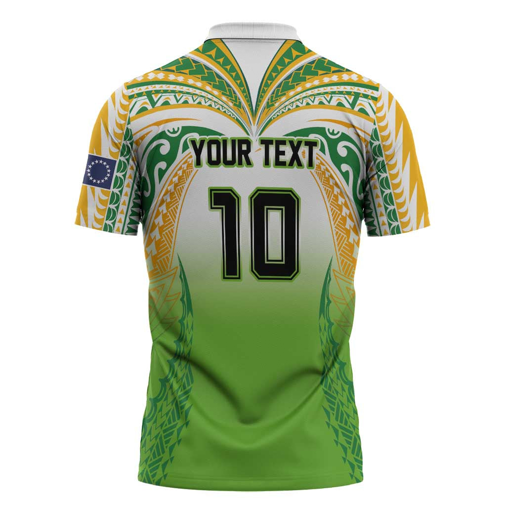 Custom Cook Islands Rugby League Zipper Polo Shirt Avaiki Tatau Tribal Motifs White Color LT03 - Polynesian Pride