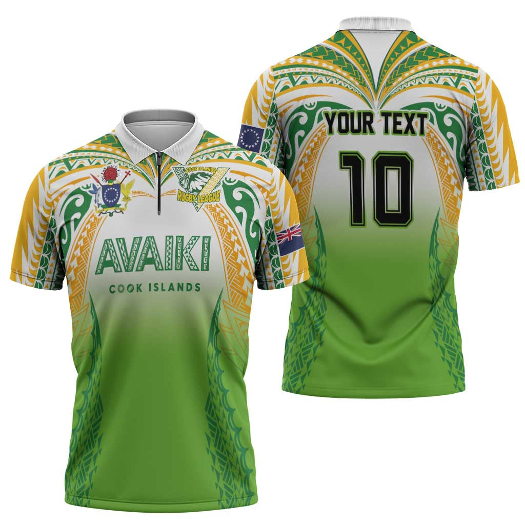 Custom Cook Islands Rugby League Zipper Polo Shirt Avaiki Tatau Tribal Motifs White Color LT03 - Polynesian Pride