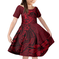 Polynesian Dolphin Valentine Day Family Matching Off Shoulder Long Sleeve Dress and Hawaiian Shirt Hibiscus and Tribal Tattoo Red Style LT03 Daughter's Dress Red - Polynesian Pride