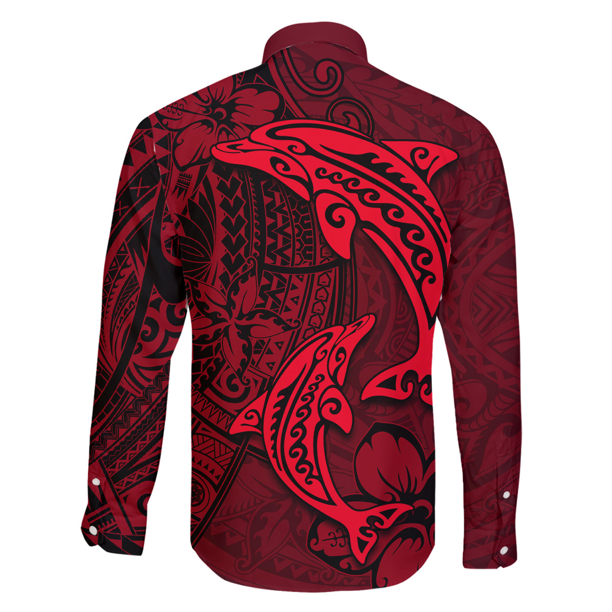 Polynesian Dolphin Valentine Day Family Matching Summer Maxi Dress and Hawaiian Shirt Hibiscus and Tribal Tattoo Red Style LT03 - Polynesian Pride