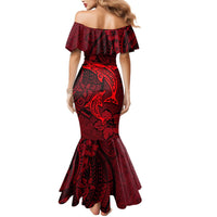Polynesian Dolphin Valentine Day Mermaid Dress Hibiscus and Tribal Tattoo Red Style LT03 - Polynesian Pride