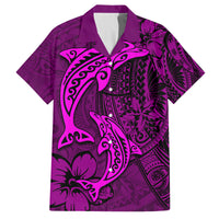Polynesian Dolphin Valentine Day Family Matching Off Shoulder Short Dress and Hawaiian Shirt Hibiscus and Tribal Tattoo Pink Style LT03 Dad's Shirt - Short Sleeve Pink - Polynesian Pride