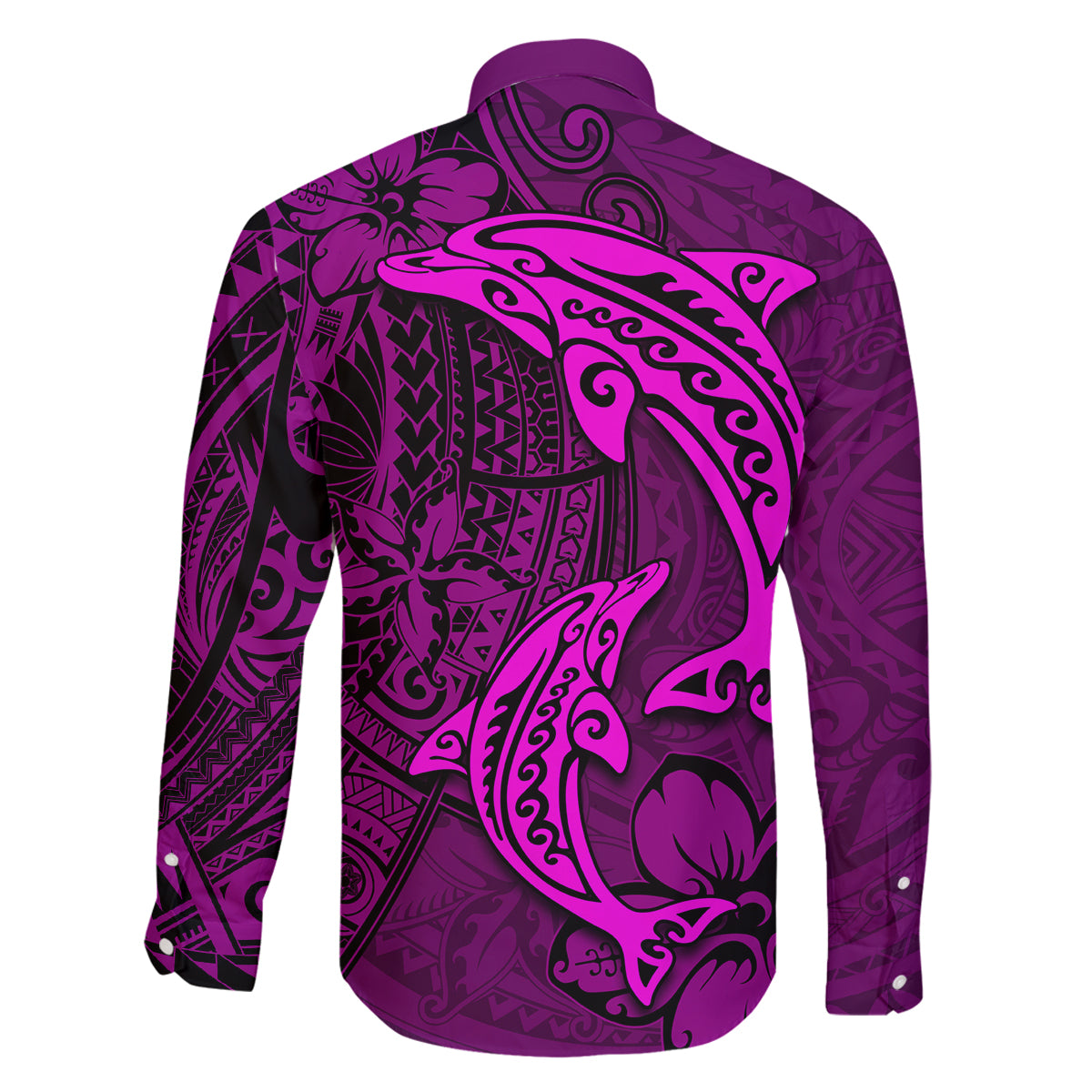 Polynesian Dolphin Valentine Day Family Matching Off Shoulder Short Dress and Hawaiian Shirt Hibiscus and Tribal Tattoo Pink Style LT03 - Polynesian Pride