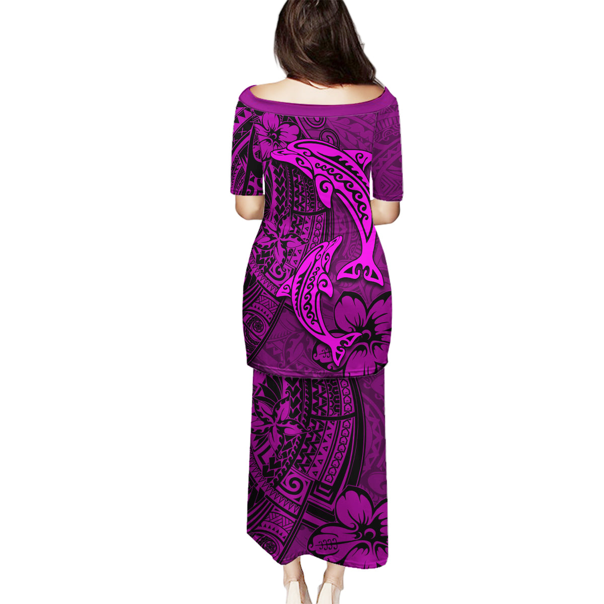 Polynesian Dolphin Valentine Day Family Matching Puletasi and Hawaiian Shirt Hibiscus and Tribal Tattoo Pink Style LT03 - Polynesian Pride