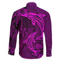 Polynesian Dolphin Valentine Day Family Matching Short Sleeve Bodycon Dress and Hawaiian Shirt Hibiscus and Tribal Tattoo Pink Style LT03 - Polynesian Pride