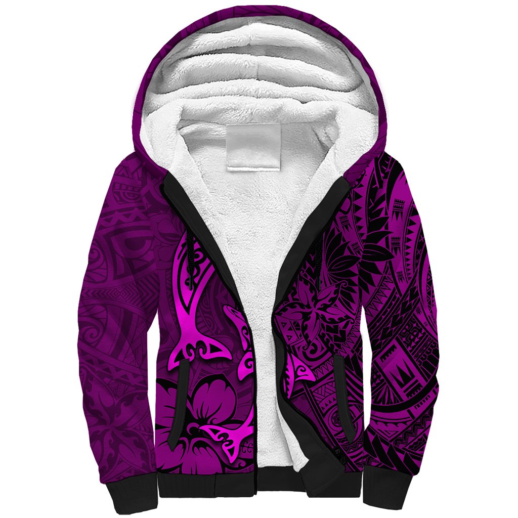 Polynesian Dolphin Valentine Day Sherpa Hoodie Hibiscus and Tribal Tattoo Pink Style LT03 Unisex Pink - Polynesian Pride