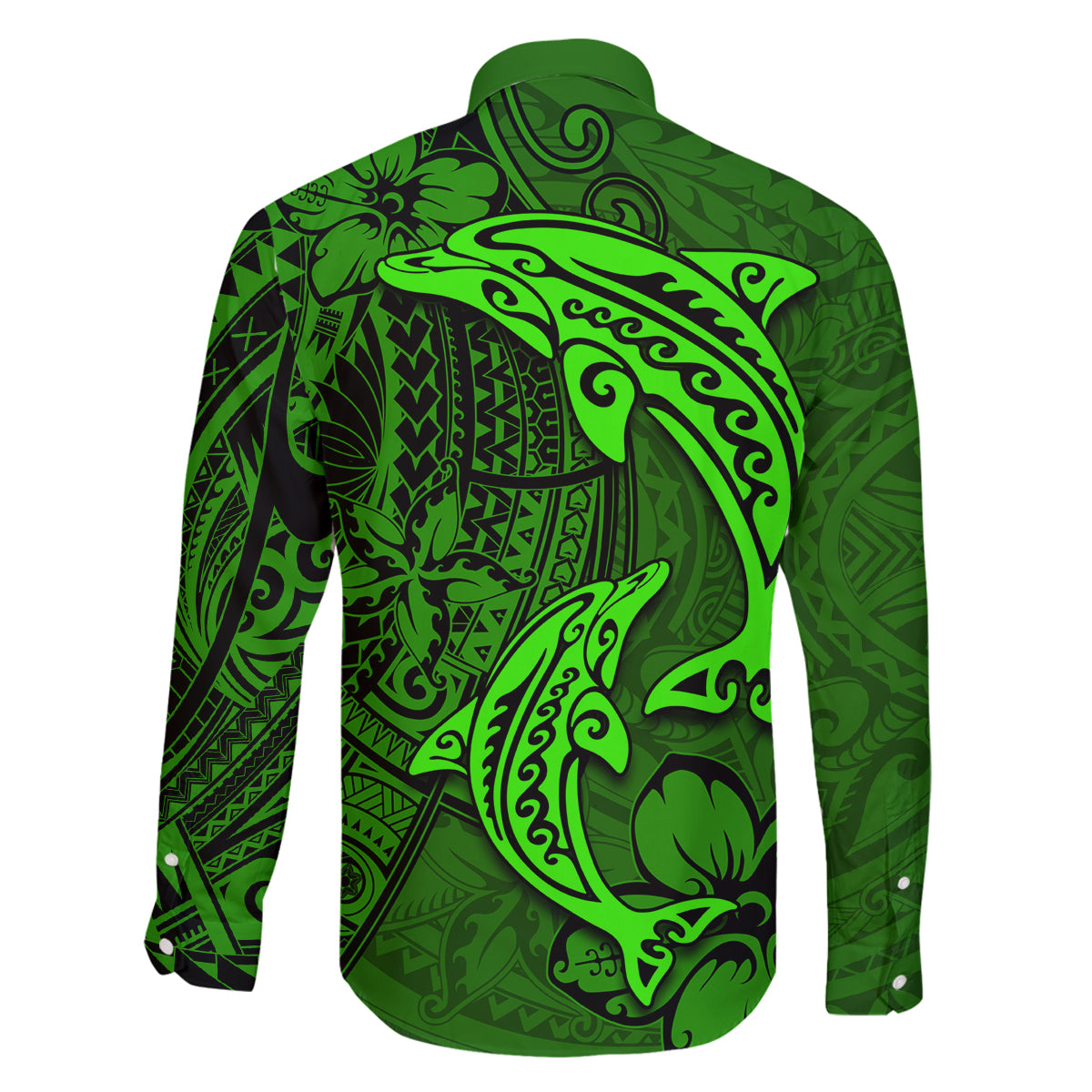 Polynesian Dolphin Valentine Day Family Matching Off Shoulder Maxi Dress and Hawaiian Shirt Hibiscus and Tribal Tattoo Green Style LT03 - Polynesian Pride