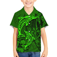 Polynesian Dolphin Valentine Day Hawaiian Shirt Hibiscus and Tribal Tattoo Green Style LT03 - Polynesian Pride