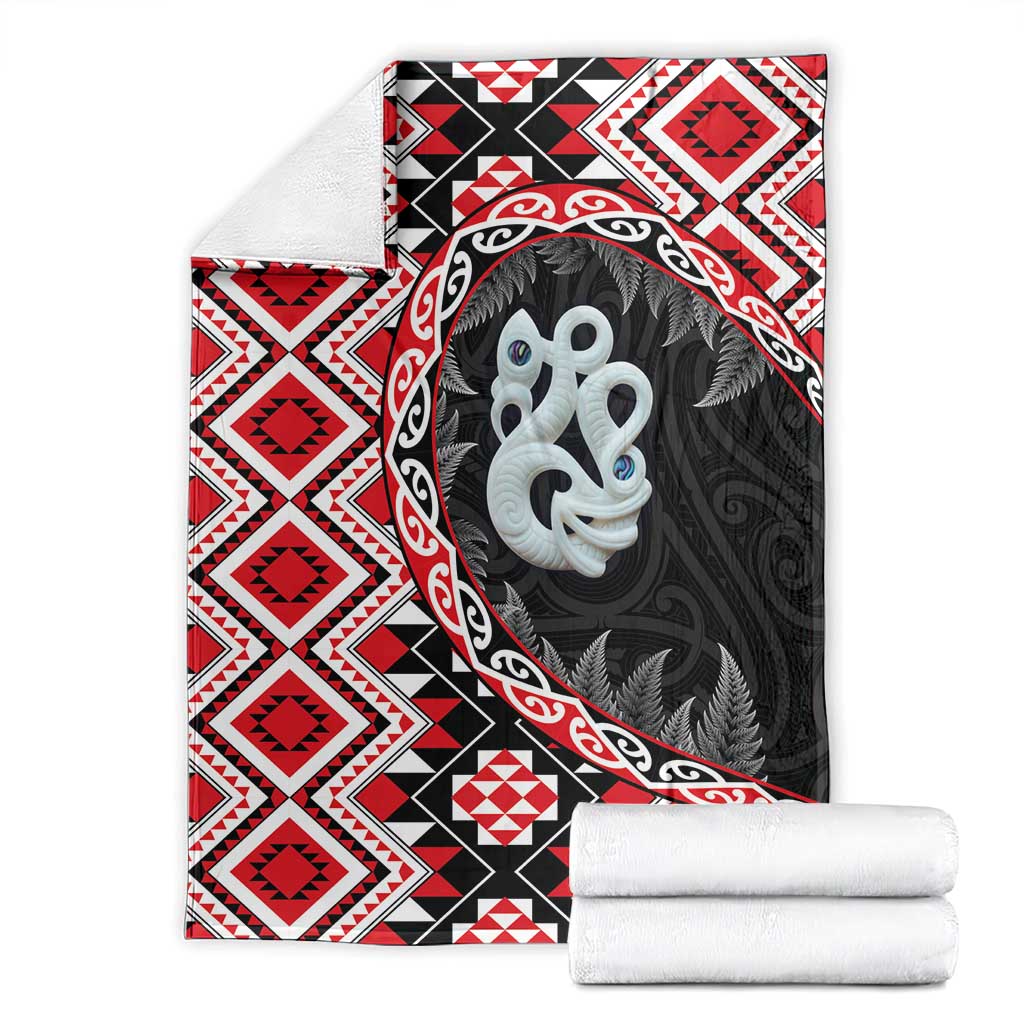 Red Taniko Motif Aotearoa Manaia and Silver Fern Blanket