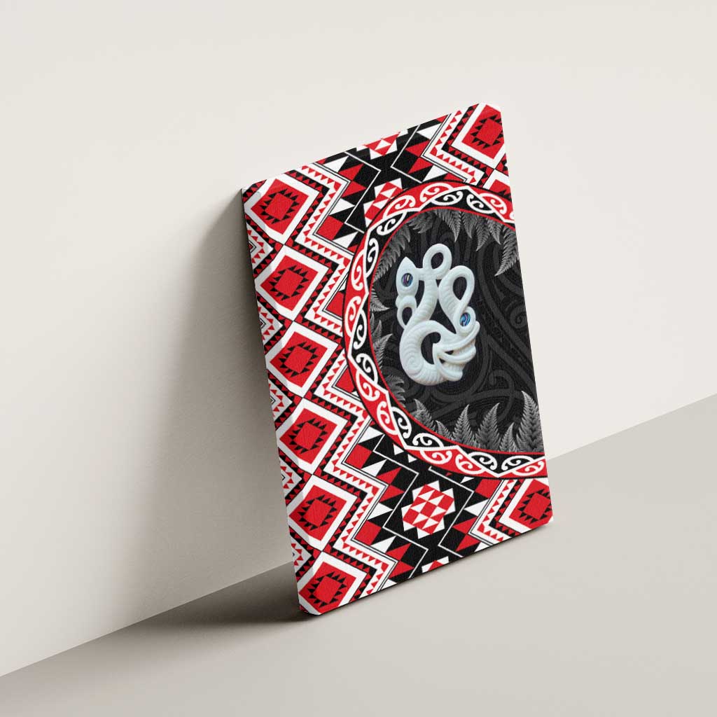 Red Taniko Motif Aotearoa Manaia and Silver Fern Canvas Wall Art