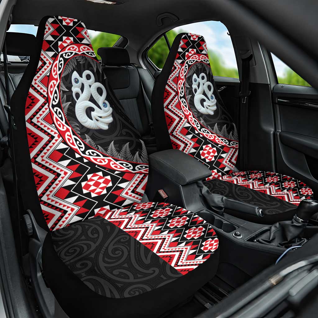 Red Taniko Motif Aotearoa Manaia and Silver Fern Car Seat Cover