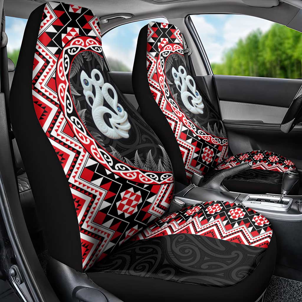 Red Taniko Motif Aotearoa Manaia and Silver Fern Car Seat Cover