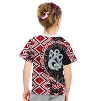Red Taniko Motif Aotearoa Manaia and Silver Fern Kid T Shirt