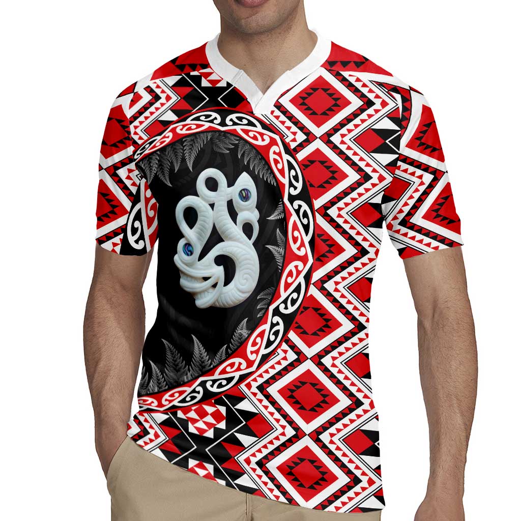 Red Taniko Motif Aotearoa Manaia and Silver Fern Rugby Jersey LT03 - Polynesian Pride