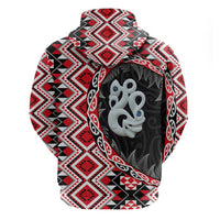 Red Taniko Motif Aotearoa Manaia and Silver Fern Zip Hoodie LT03 - Polynesian Pride