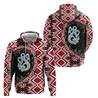 Red Taniko Motif Aotearoa Manaia and Silver Fern Zip Hoodie LT03 - Polynesian Pride