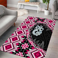 Pink Taniko Motif Aotearoa Manaia and Silver Fern Area Rug LT03 - Polynesian Pride