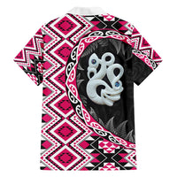 Pink Taniko Motif Aotearoa Manaia and Silver Fern Family Matching Puletasi and Hawaiian Shirt LT03 - Polynesian Pride