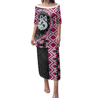Pink Taniko Motif Aotearoa Manaia and Silver Fern Family Matching Puletasi and Hawaiian Shirt LT03 Mom's Dress Pink - Polynesian Pride
