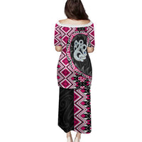 Pink Taniko Motif Aotearoa Manaia and Silver Fern Family Matching Puletasi and Hawaiian Shirt LT03 - Polynesian Pride