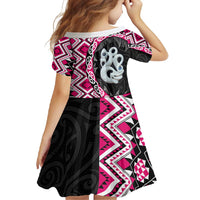Pink Taniko Motif Aotearoa Manaia and Silver Fern Family Matching Summer Maxi Dress and Hawaiian Shirt LT03 - Polynesian Pride