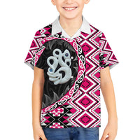 Pink Taniko Motif Aotearoa Manaia and Silver Fern Family Matching Tank Maxi Dress and Hawaiian Shirt LT03 Son's Shirt Pink - Polynesian Pride