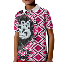 Pink Taniko Motif Aotearoa Manaia and Silver Fern Kid Polo Shirt